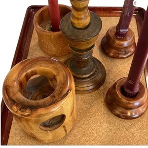 Candle Holders Candlesticks LOT/5 Aspen Hand Turned Wood Candles Bermuda Cedar